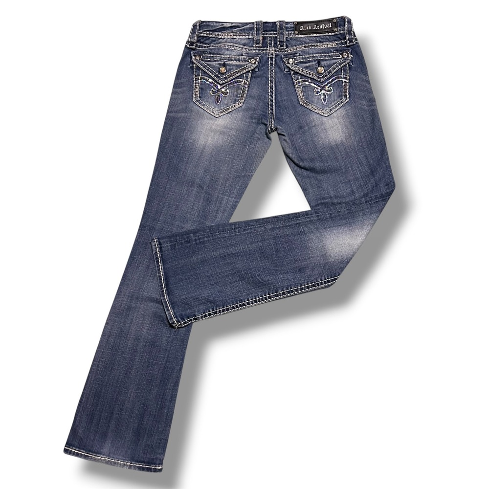 Rock Revival Luna Easy Boot Jeans Size 26x31 Bling Flap pockets Y2K Designer